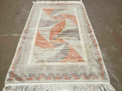 3' X 5' Handmade Modern Chinese Accent Rug - Silk on Cotton Carpet - Abstract Contemporary Design - Beige and Orange