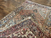 Antique Persian Heriz Rug 6x8, Geometric Medallion, 1920s Oriental Carpet, Handmade Wool Rug