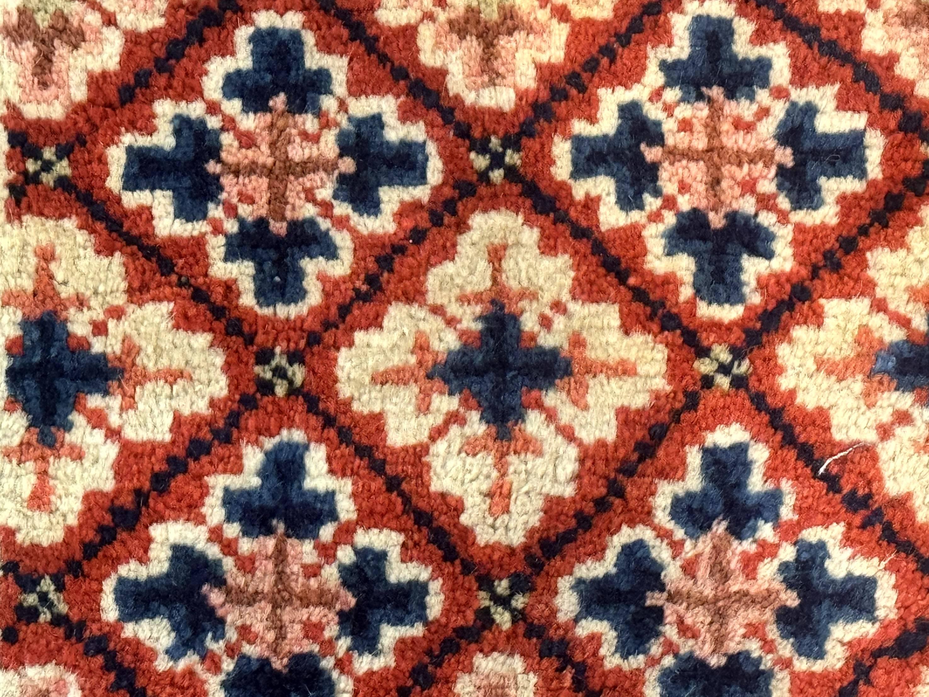 Small Antique Chinese Rug 2x2, Red Blue Square Rug Mat, Handmade, Tibetan Rug