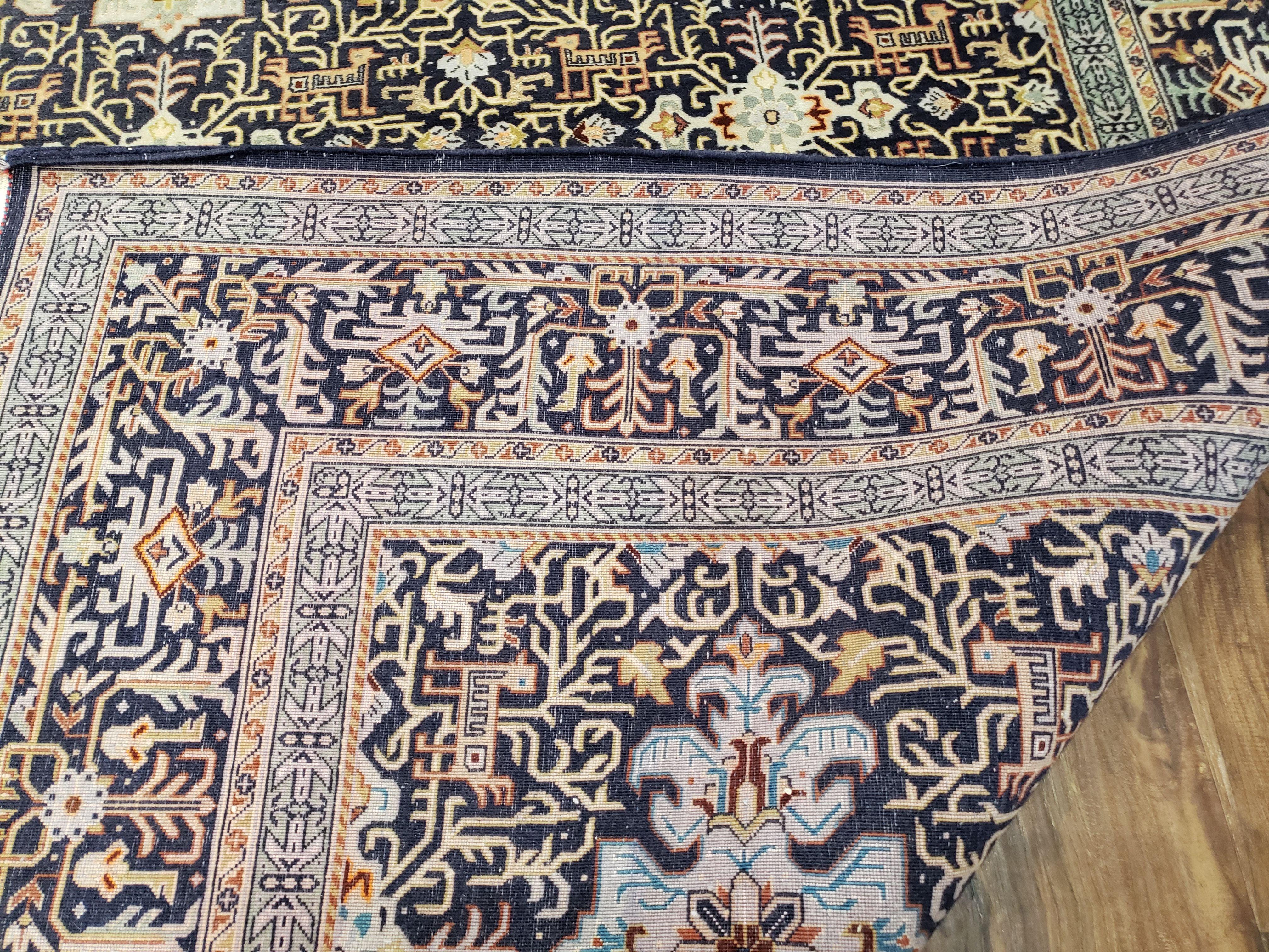 Persian Kashan Rug, Navy Blue, Hand-Knotted, Wool, 4' 8" x 7' 4", Pair A