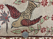 Indo Persian Pictorial Rug 4x7, Handmade Hand Knotted Wool Semi Antique Horizontal Carpet, Men & Women Drinking, Fine Rug, Bird Pictorials