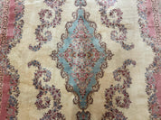 10x14 Karastan Kirman Rug #784 Pastel Ivory Kirman Medallion, Wool Antique Original 700 Series