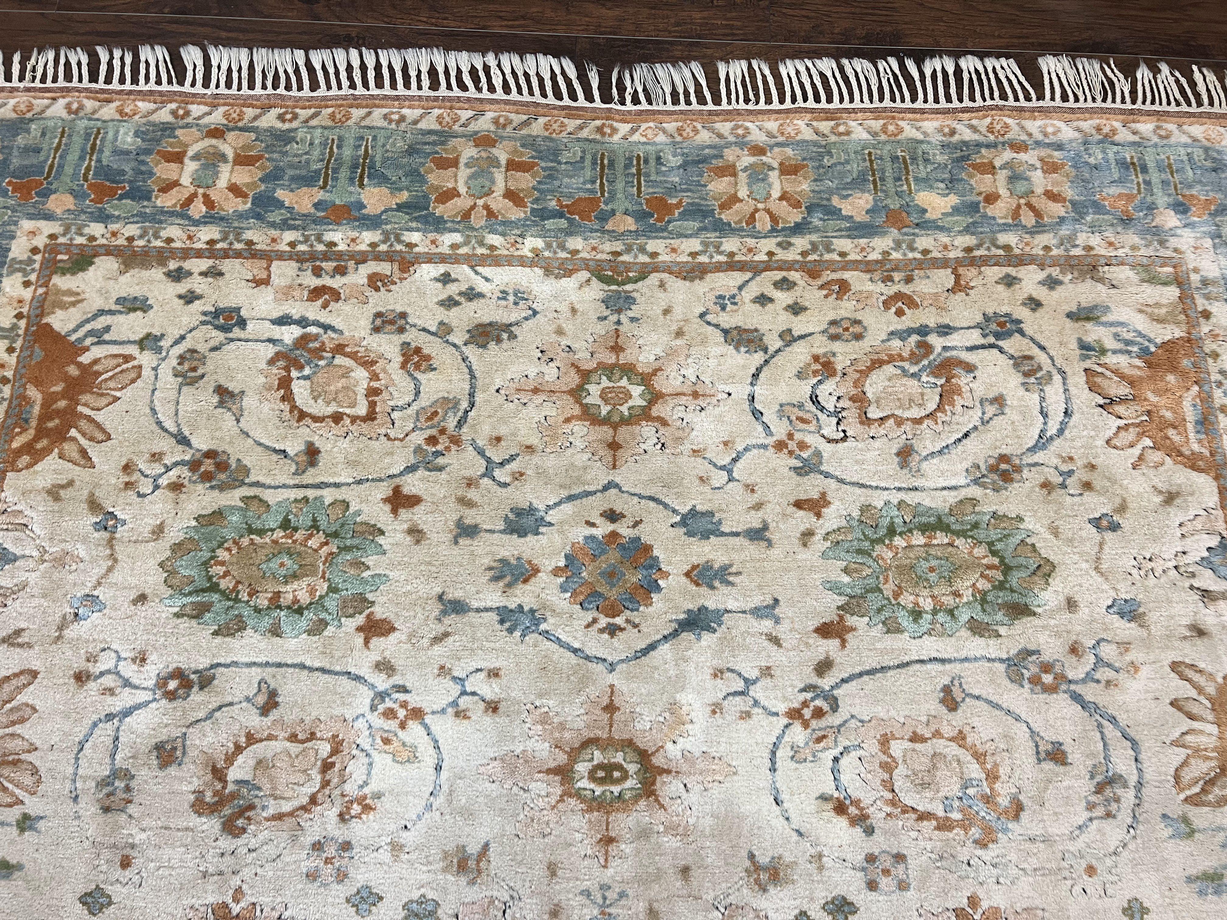 Turkish Oushak Rug 9x10, Farmhouse Rug, Beige & Light Blue