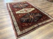 Antique Persian Tribal Rug 5 x 7.8, Triple Medallions, Red, Persian Afshar Rug