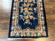 Blue and Beige Chinese Wool Rug 3x6, Chinese Fete Rug, Peking Rug, Antique Chinese Carpet