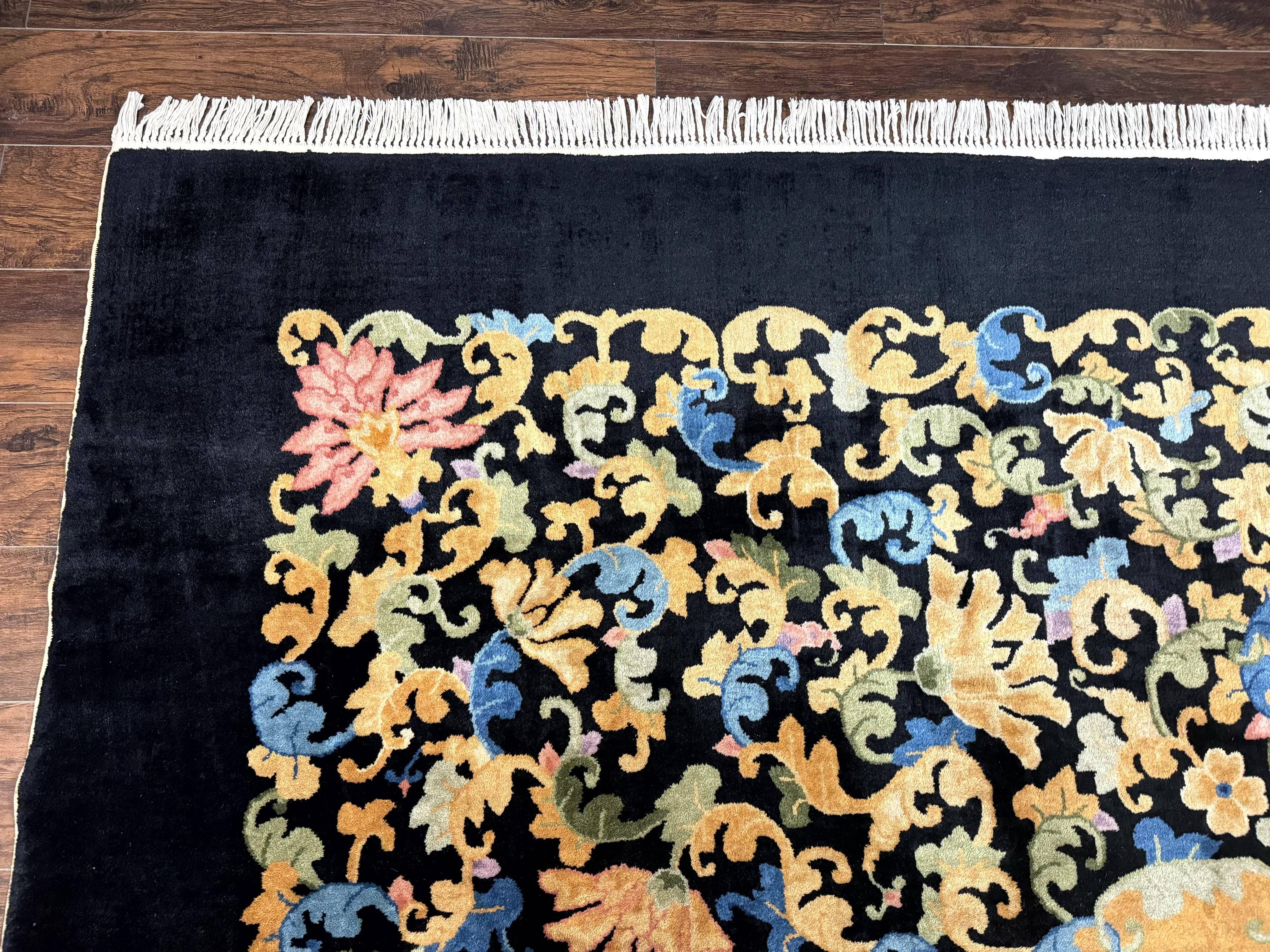 Antique Chinese Peking Rug 12.6 x 14.9, Palace Size Asian Oriental Carpet, Art Deco Rug, Rare