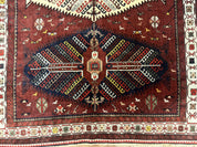 Antique Persian Tribal Rug 5 x 7.8, Triple Medallions, Red, Persian Afshar Rug