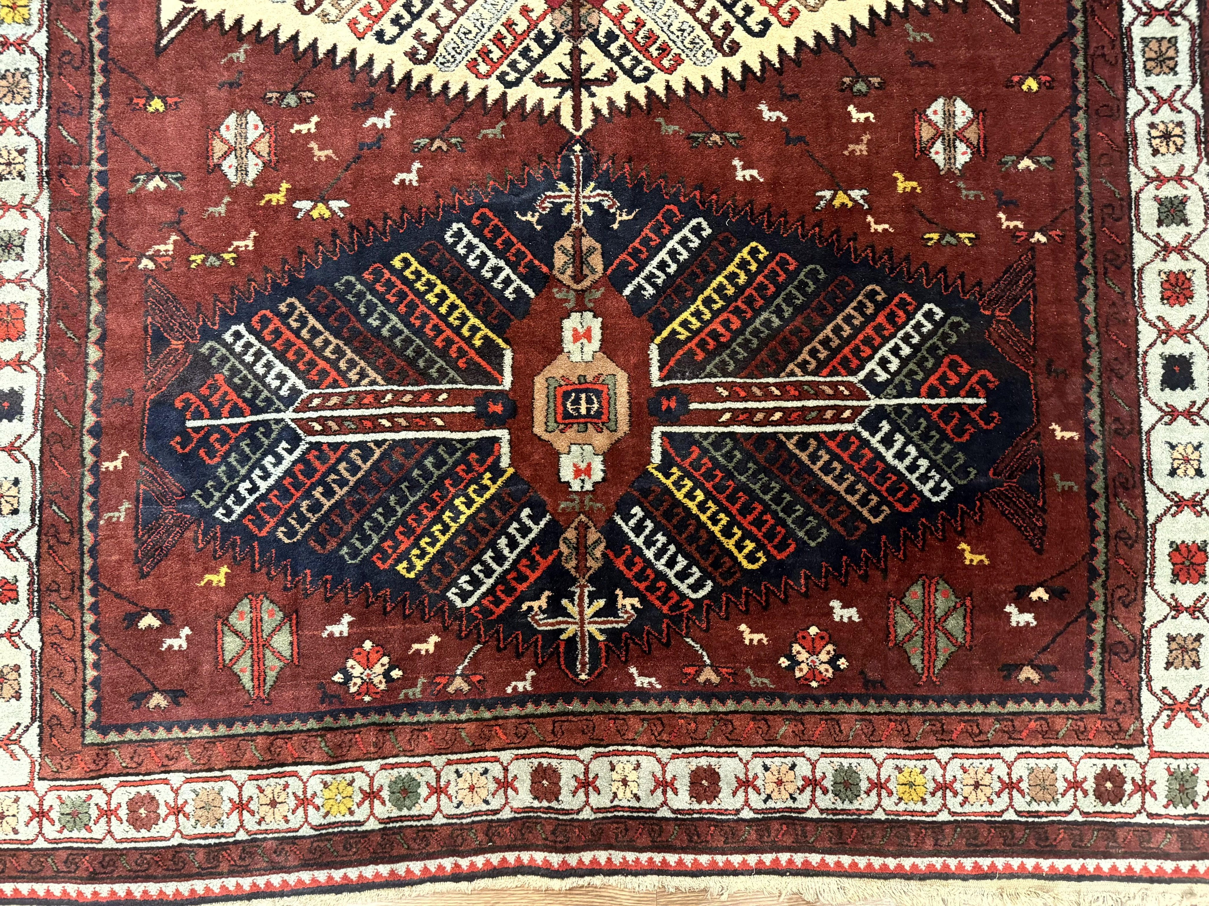 Antique Persian Tribal Rug 5 x 7.8, Triple Medallions, Red, Persian Afshar Rug