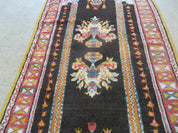 Antique Moroccan Runner Rug 3x7, Moroccan Prayer Rug, Double Mehrab Prayer Arches, Black and Red, Hand-Knotted Wool Carpet, Hallway Rug Nice