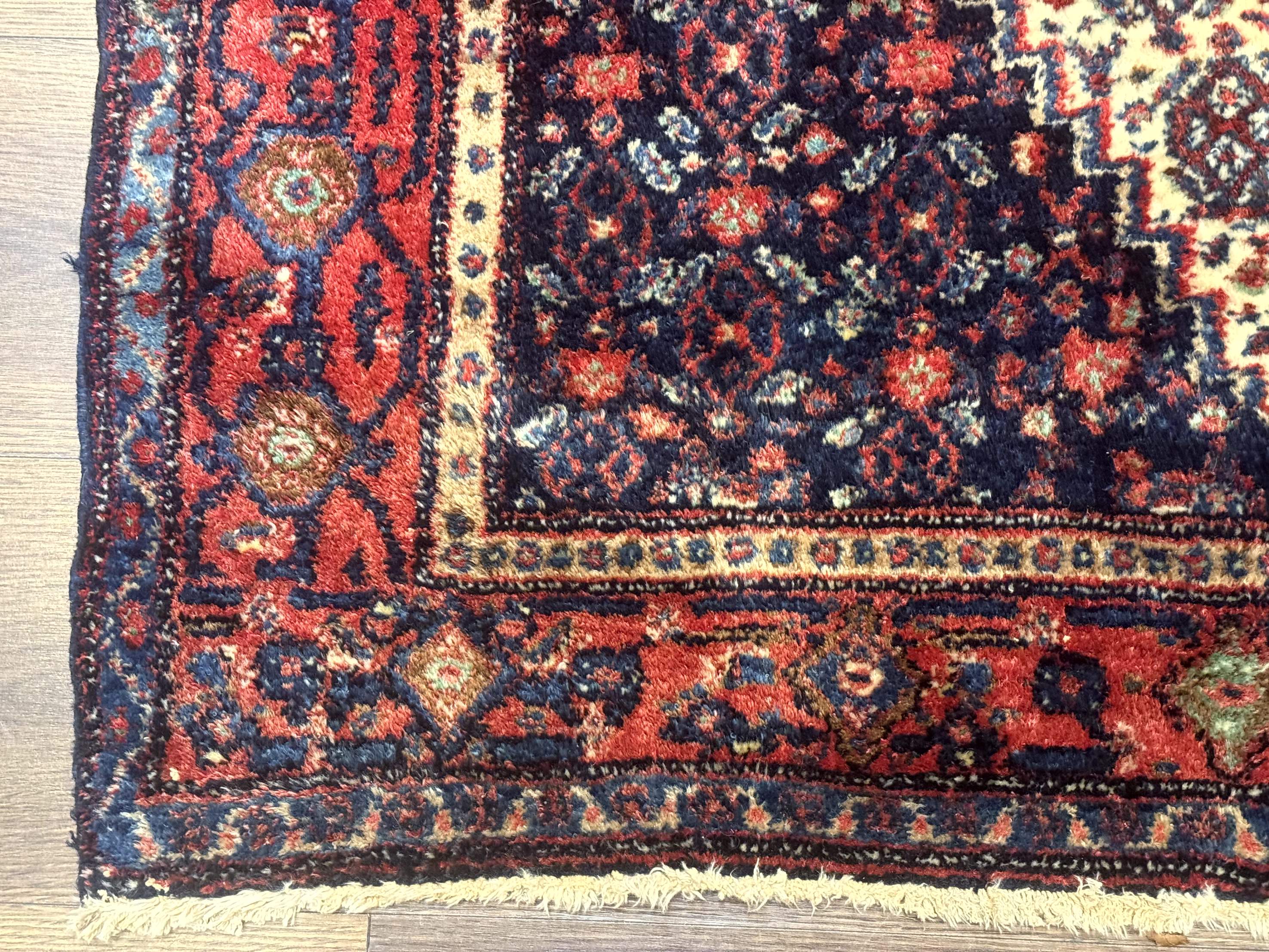 Antique Persian Kurdish Senneh Rug 4x5 Tribal Carpet Wool Geometric Medallion