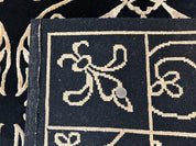 Tibetan Rug 8x10, Wool and Silk, Raised Pattern, Black and Gold, Floral