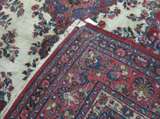 9x12 Persian Sarouk Rug - Semi Open Field Medallion Rug - Ivory Red Blue Hand Knotted Wool Oriental Carpet 9 x 12 Antique Rug - Vegetable Dyes