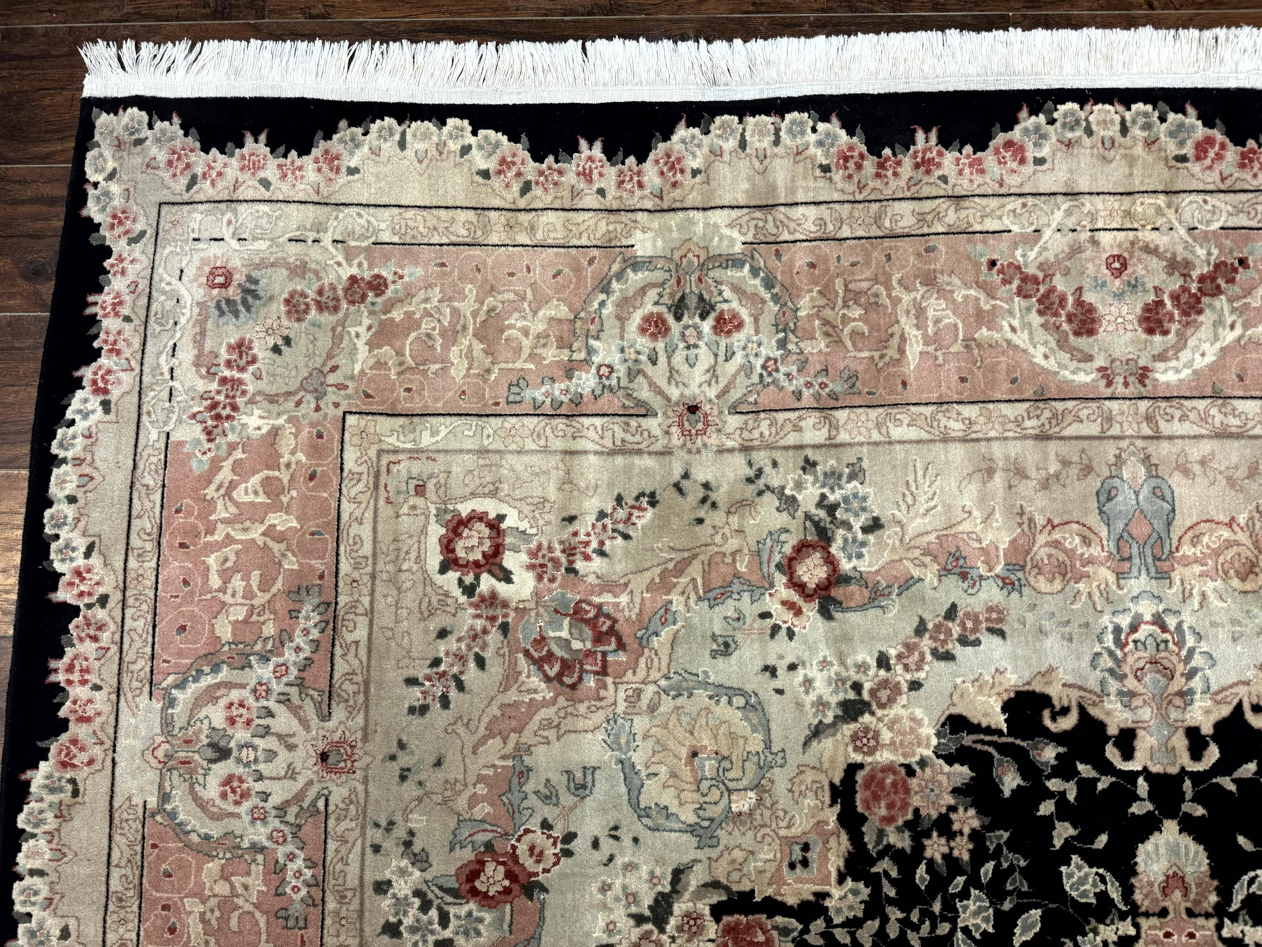 Pak Persian Tabriz Rug 8.6 x 11.6, Black Pink, Traditional Elegant Formal Oriental Carpet, Dining Room Rug, Fine 225 KPSI