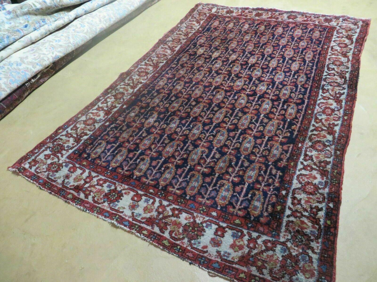 4' X 6' Antique Handmade Turkish Sivas Wool Rug Vegetable Organic Dye Nice Blue