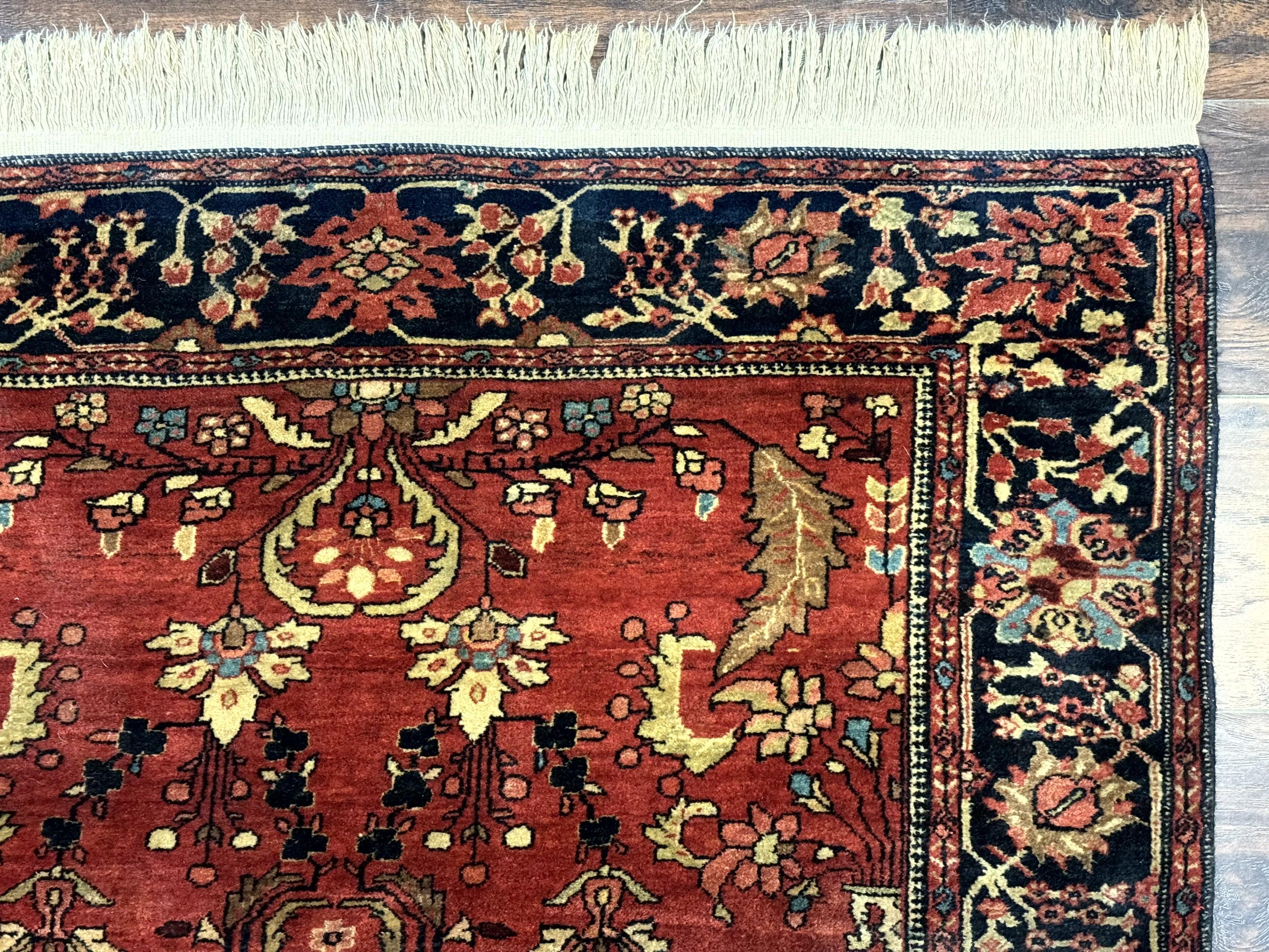 Antique Persian Farahan Sarouk Rug 3.6 x 5, Red, Floral, Traditional Rug, Fine 210 KPSI