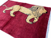 3 X 5 Handmade Hand-Knotted Quality Wool Rug Lion Red Veg Dyes Tribal Pictorial