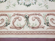 Elegant Aubusson Rug 10 x 14, Cream and Ivory Simple Aubusson Floral Carpet, Hand-Woven, European, New Aubusson Rug, Wool Area Rug, Violins