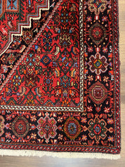 Fine Persian Bidjar Rug 3x5 ft, Ruby Red and Black, Geometric Medallion, Hand Knotted Semi Antique Oriental Bijar Carpet, Wool Area Rug, Tribal Rug