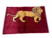 3 X 5 Handmade Hand-Knotted Quality Wool Rug Lion Red Veg Dyes Tribal Pictorial