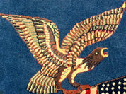 Pictorial Rug of American Flag with Bald Eagle, Small Indo Persian Pictorial Rug, Blue, Handmade, Very Fine 330 KPSI