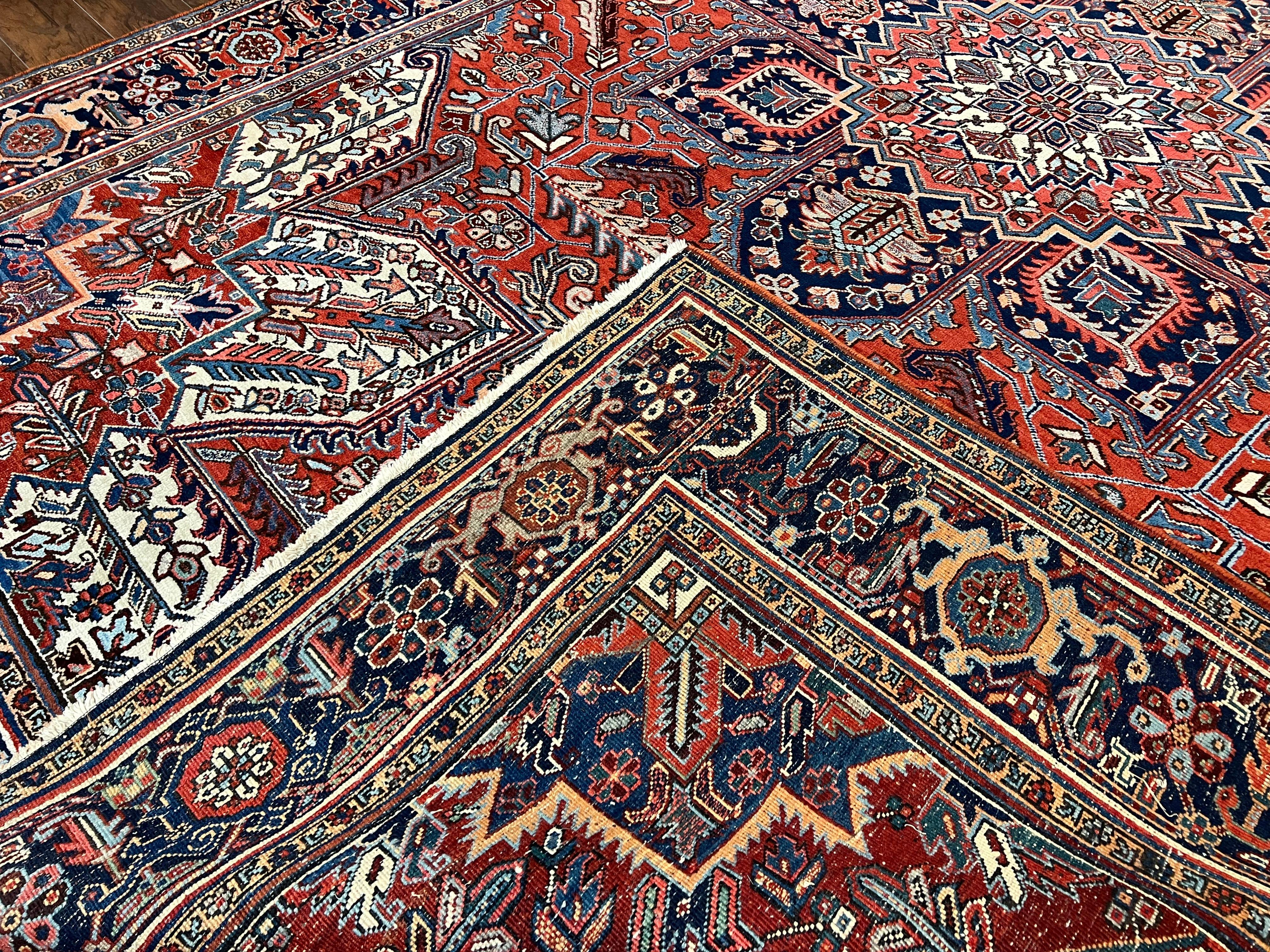 Antique Persian Heriz Rug – 11x16 Palace Size, Geometric Medallion, 1920s