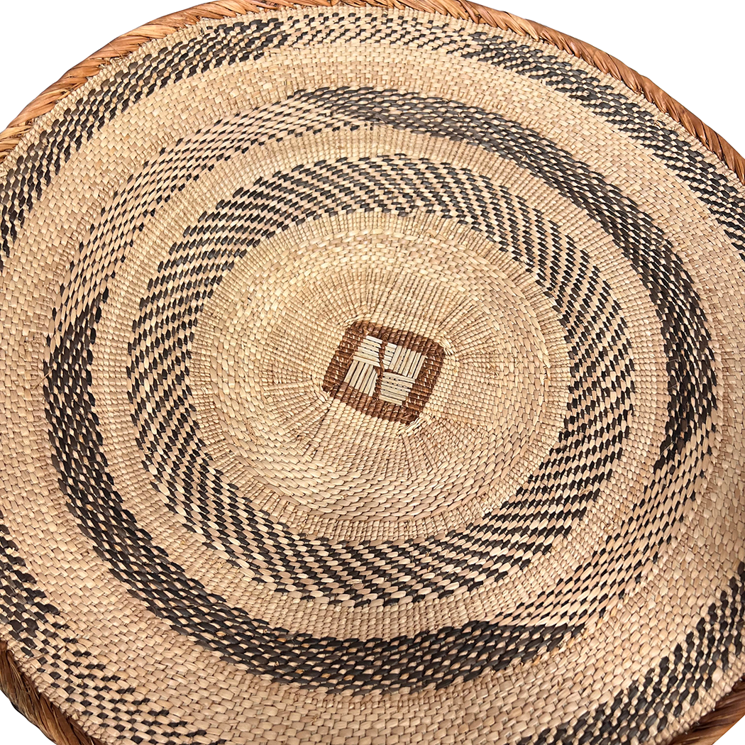 Two Tone Woven African Round Catch All Basket large flat