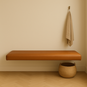 Floating Brown Leather Bench for Restaurant Dining, Entryway or Kitchen