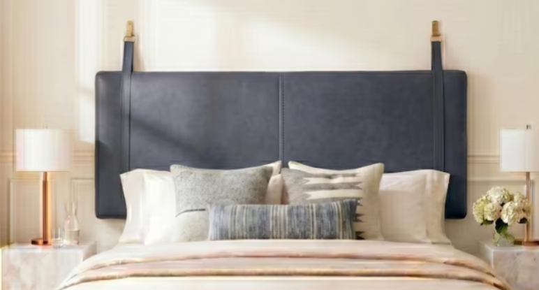 Blue Headboard: King Size Wall Mount Bed Cushion with Straps