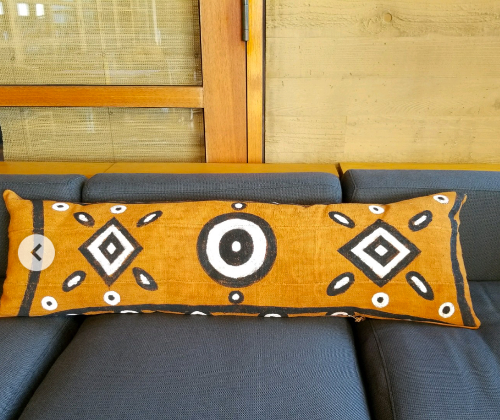 Rustic Orange Mudcloth Long Lumbar Pillow