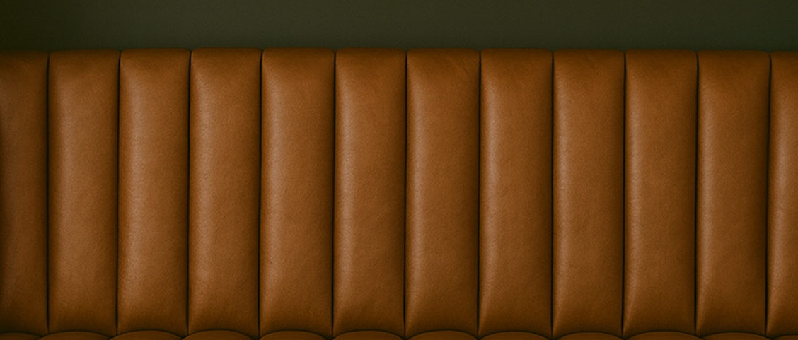 Overstuffed leather banquette – custom retro dining nook seating