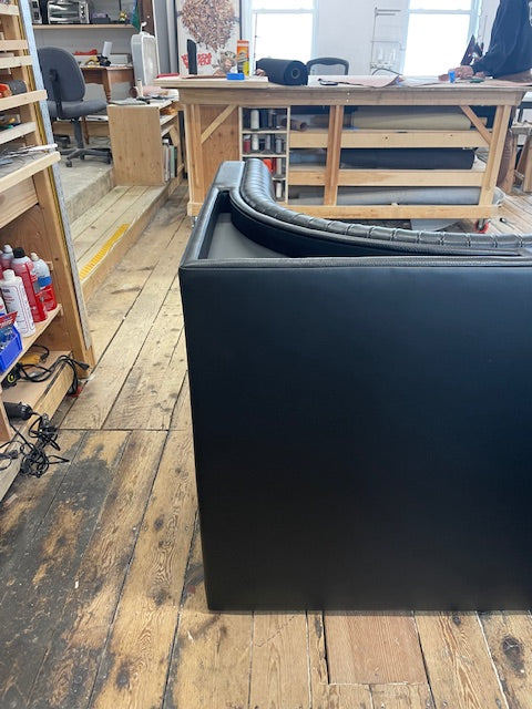 Ribbed Black Leather Banquette