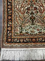 Exceptional Silk Rug 2.6 x 4, Very Fine 630 KPSI, Persian Vase Tree of Life Bird Pictorials, Handmade