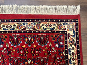 Indo Persian Sarouk Runner Rug 3 x 12, Red and Cream, Allover Pattern, 12ft Runner, Hand Knotted