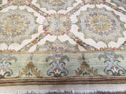 Indo Sultanabad Area Rug 8 x 9.5, Wool Hand-Knotted Ivory Green Teal Decorative Rug, Floral Panel Carpet, Indian Rug, 8 x 10 Bedroom Rug