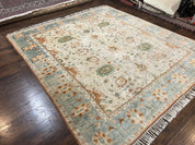 Turkish Oushak Rug 9x10, Farmhouse Rug, Beige & Light Blue