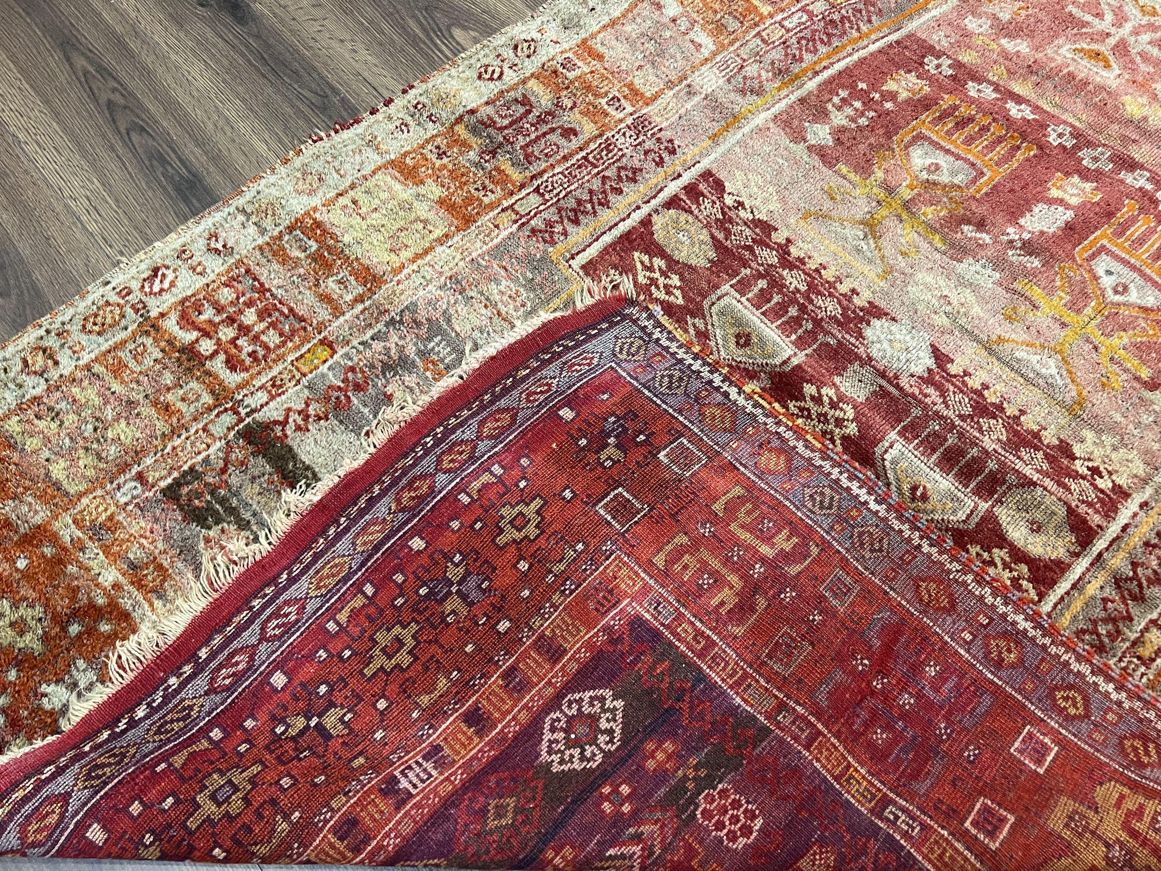 Antique Turkish Melas Rug 4x7, Tribal Geometric Unique Collectible Hand Knotted Wool Oriental Carpet, Rare 1920s Rug, Burnt Orange Red