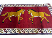 4 X 7 Handmade Hand-Knotted Quality Wool Rug Horses Zagros Red Mustard Gold New