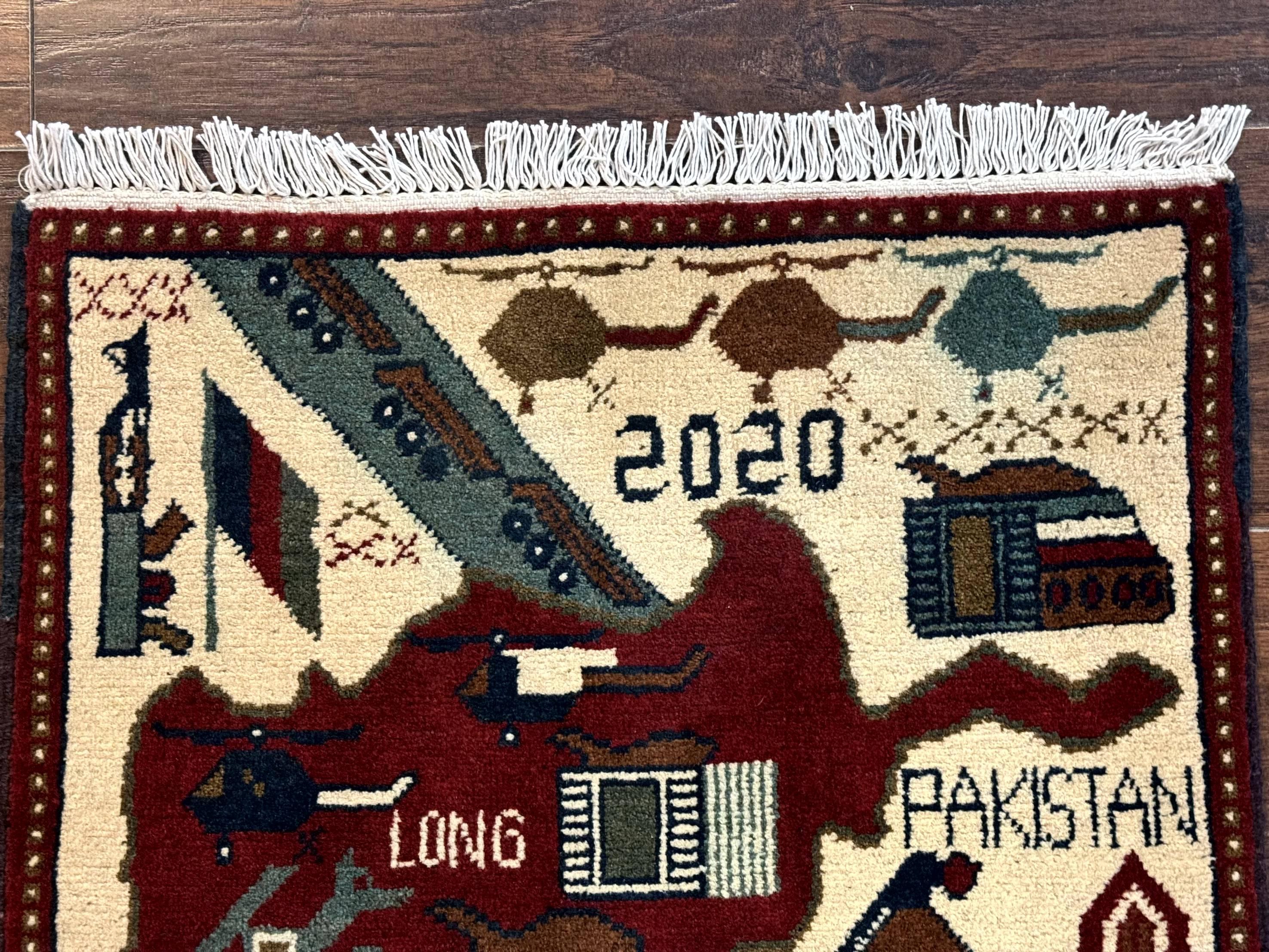 Afghan War Rug 2 x 2.6, Guns Tanks Helicopters
