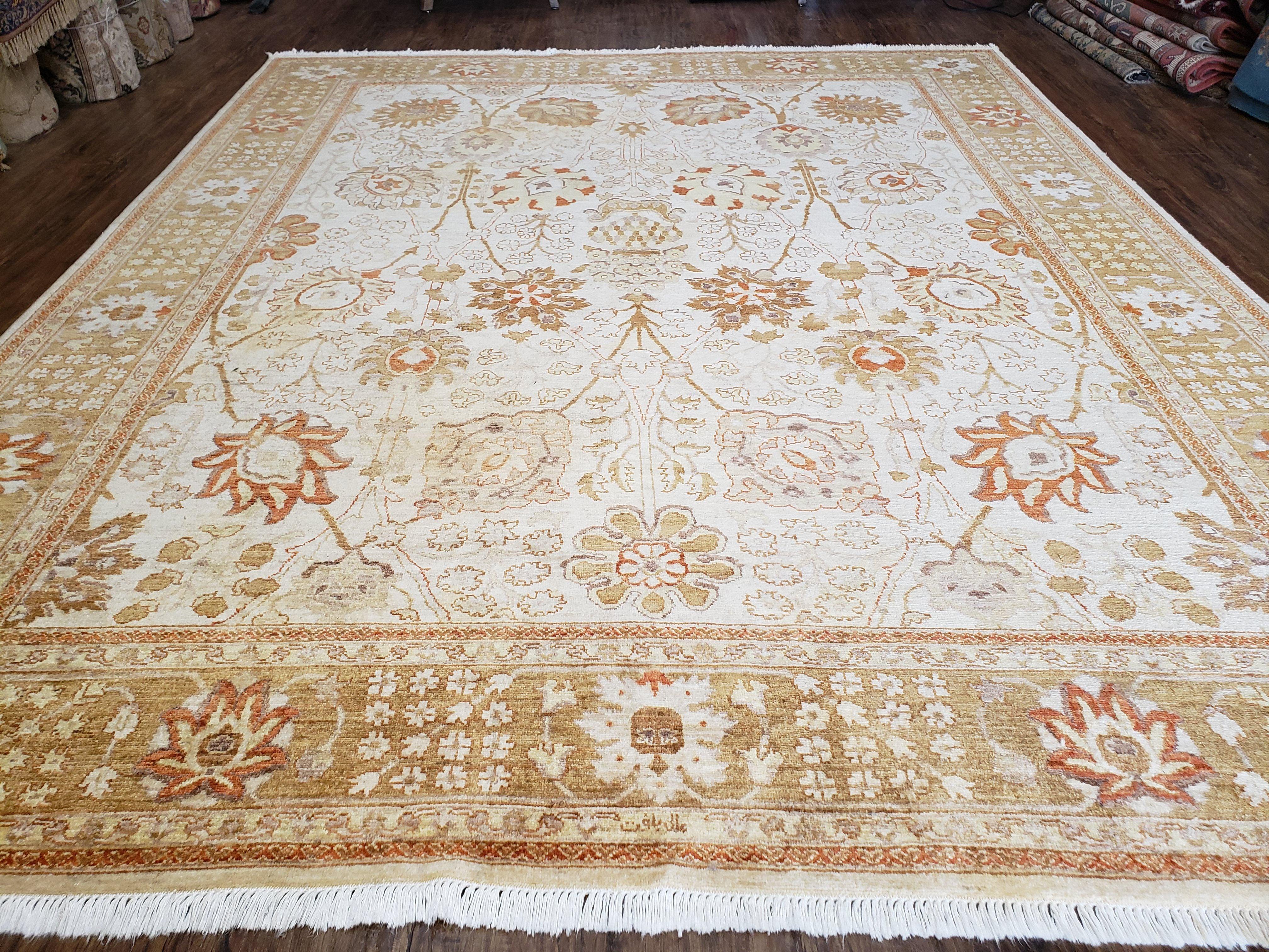 8x10 Oushak Rug, Pakistani Peshawar Wool Carpet, Beige Tan