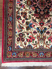Wonderful Persian Qum Runner Rug 2.8 x 10 ft, Floral Medallions with Bird Motifs, Hand Knotted Wool Fine Oriental 10ft Hallway Runner, Cream Red