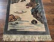 Chinese Silk Wall Hanging 3x5, Handmade, River and Boat Scene, Rug Tapestry