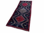 3 X 7 Handmade Wool Tribal Runner Rug Geometric Red Blue Boho Organic Dyes