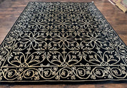 Tibetan Rug 8x10, Wool and Silk, Raised Pattern, Black and Gold, Floral