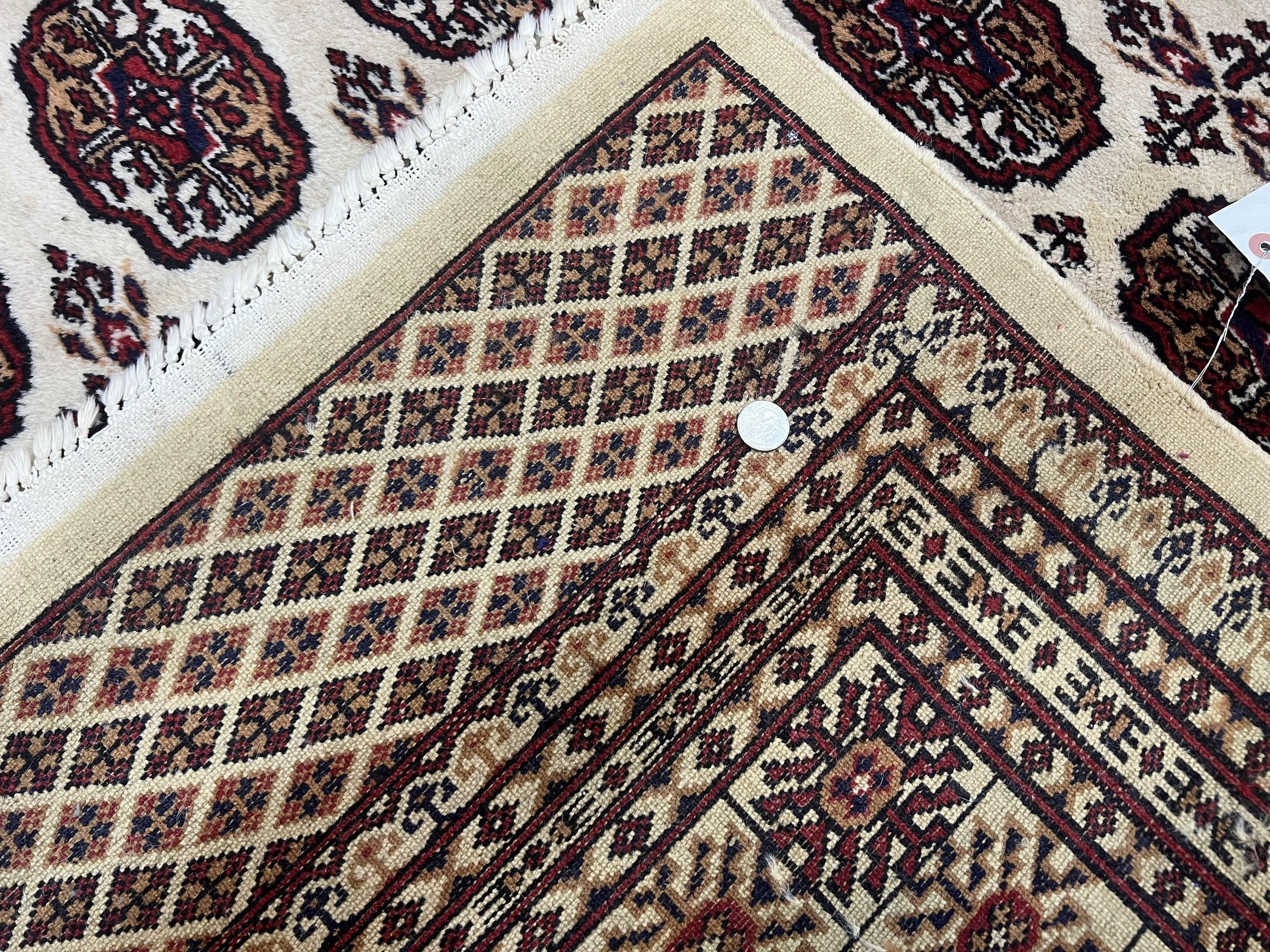 Pakistani Turkoman Rug 6x9, Cream and Red Hand Knotted Wool Oriental Carpet, Yamud Rug, Tribal Rug 6 x 9, Bohemian Area Rug, Bokhara Rug