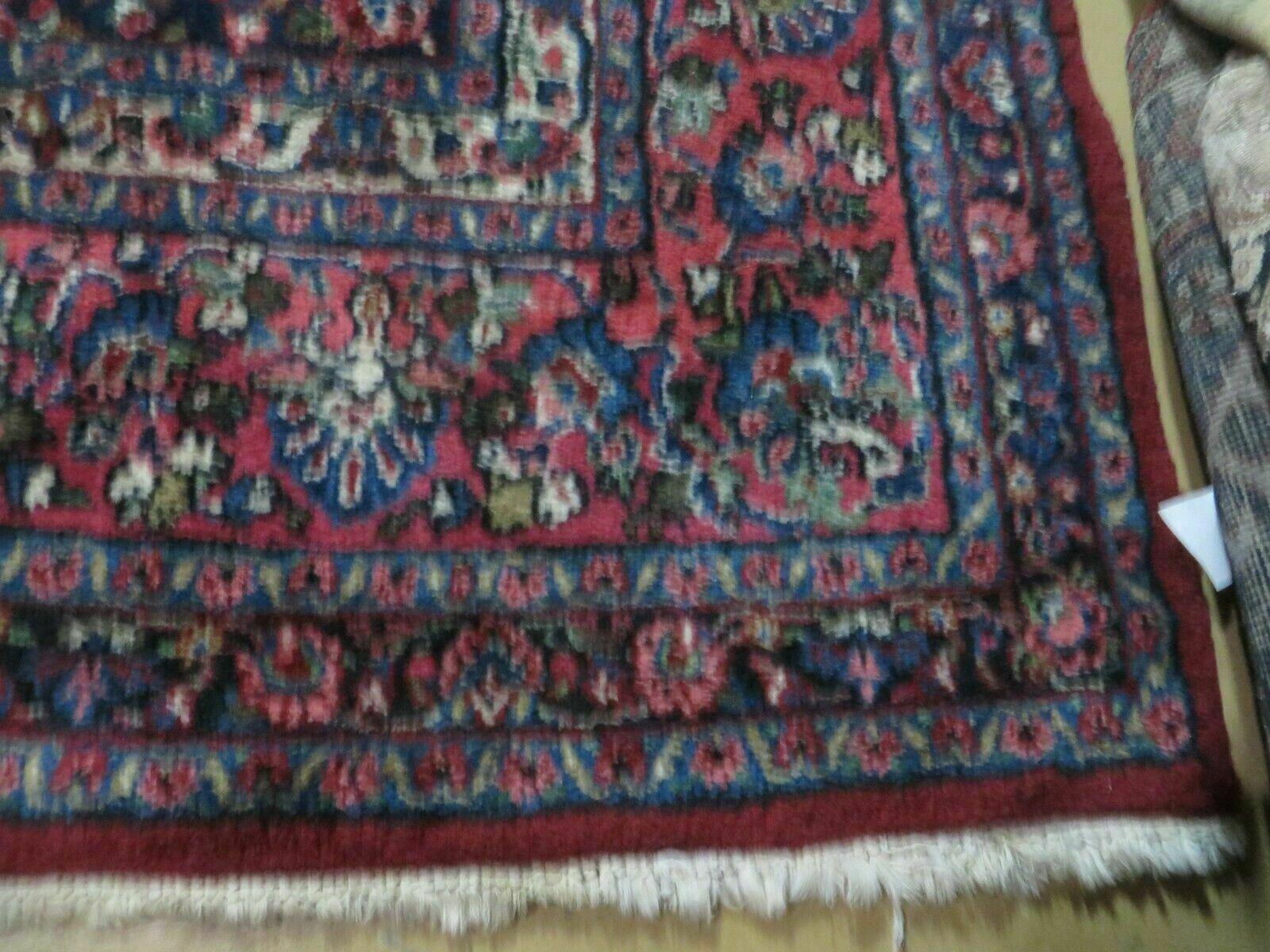 9x12 Persian Sarouk Rug - Semi Open Field Medallion Rug - Ivory Red Blue Hand Knotted Wool Oriental Carpet 9 x 12 Antique Rug - Vegetable Dyes