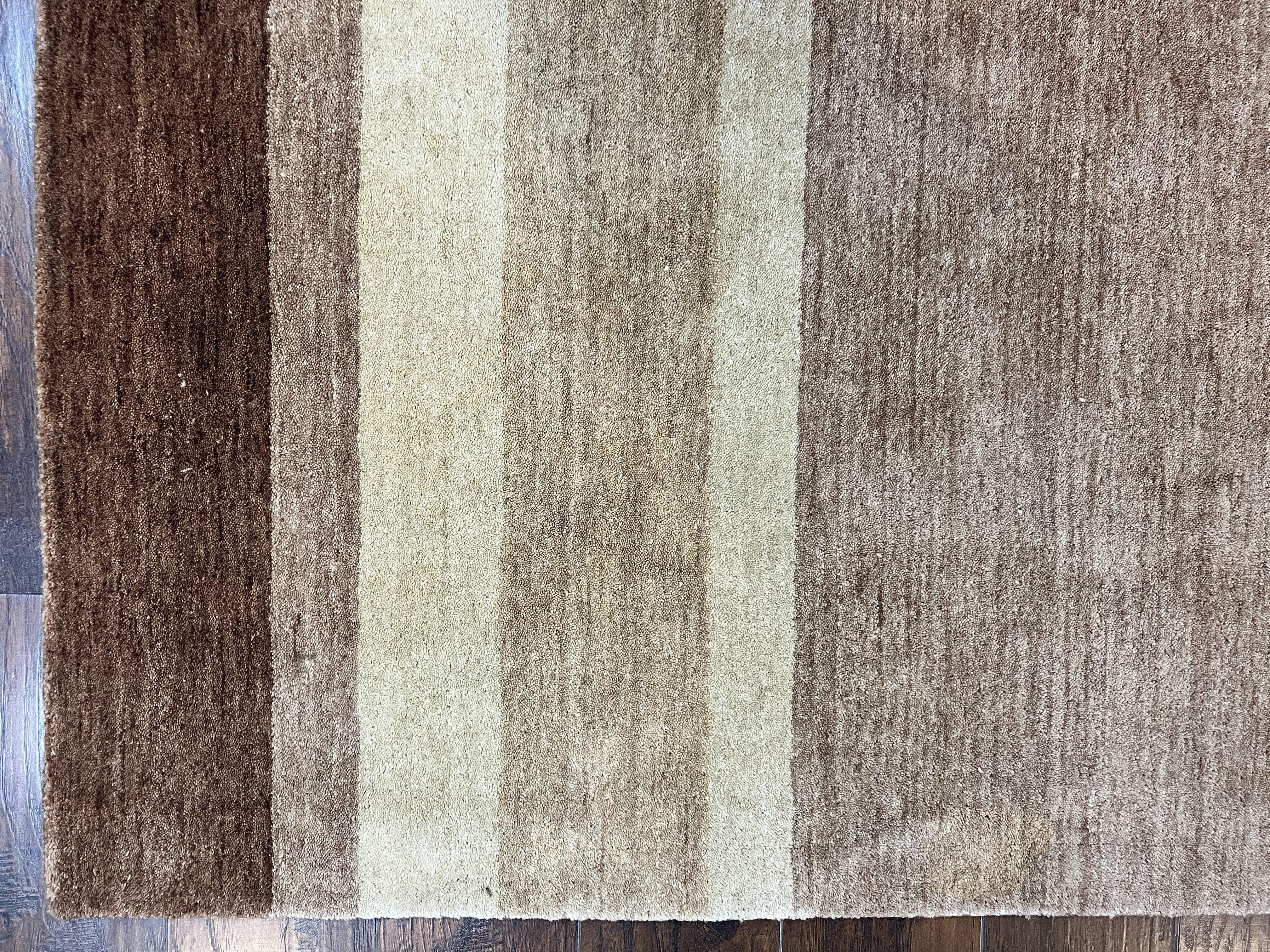 Indo Gabbeh Rug 5x8, Contemporary Wool Stripped Modern Area Rug, Hand Knotted Medium Sized Carpet