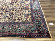 Antique Persian Rug 10x15, Camel and Cyan, Allover Pattern, Rare, Samarkand Rug