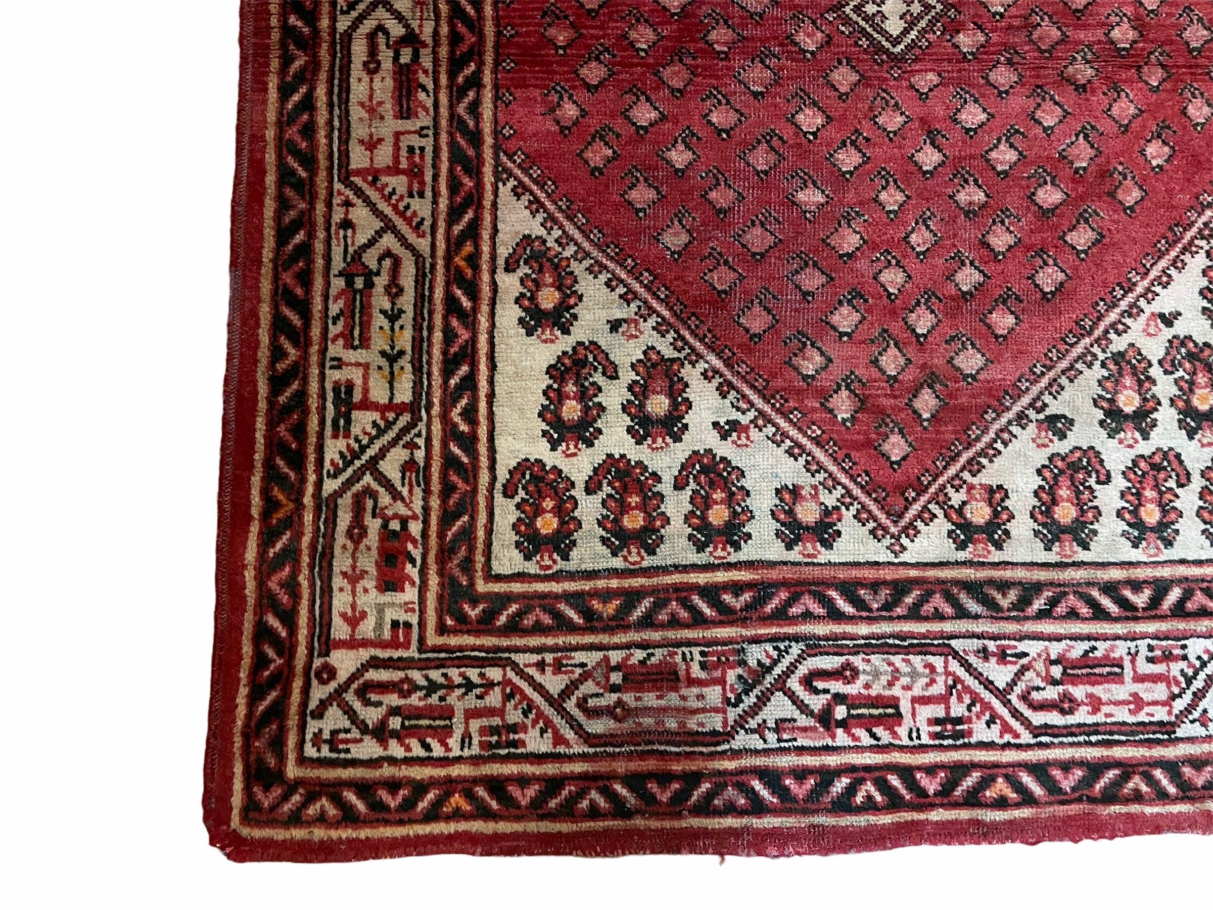 4 X 6.5 Antique Handmade Wool Rug Paisley Boteh Design Tribal Rug Red Ivory