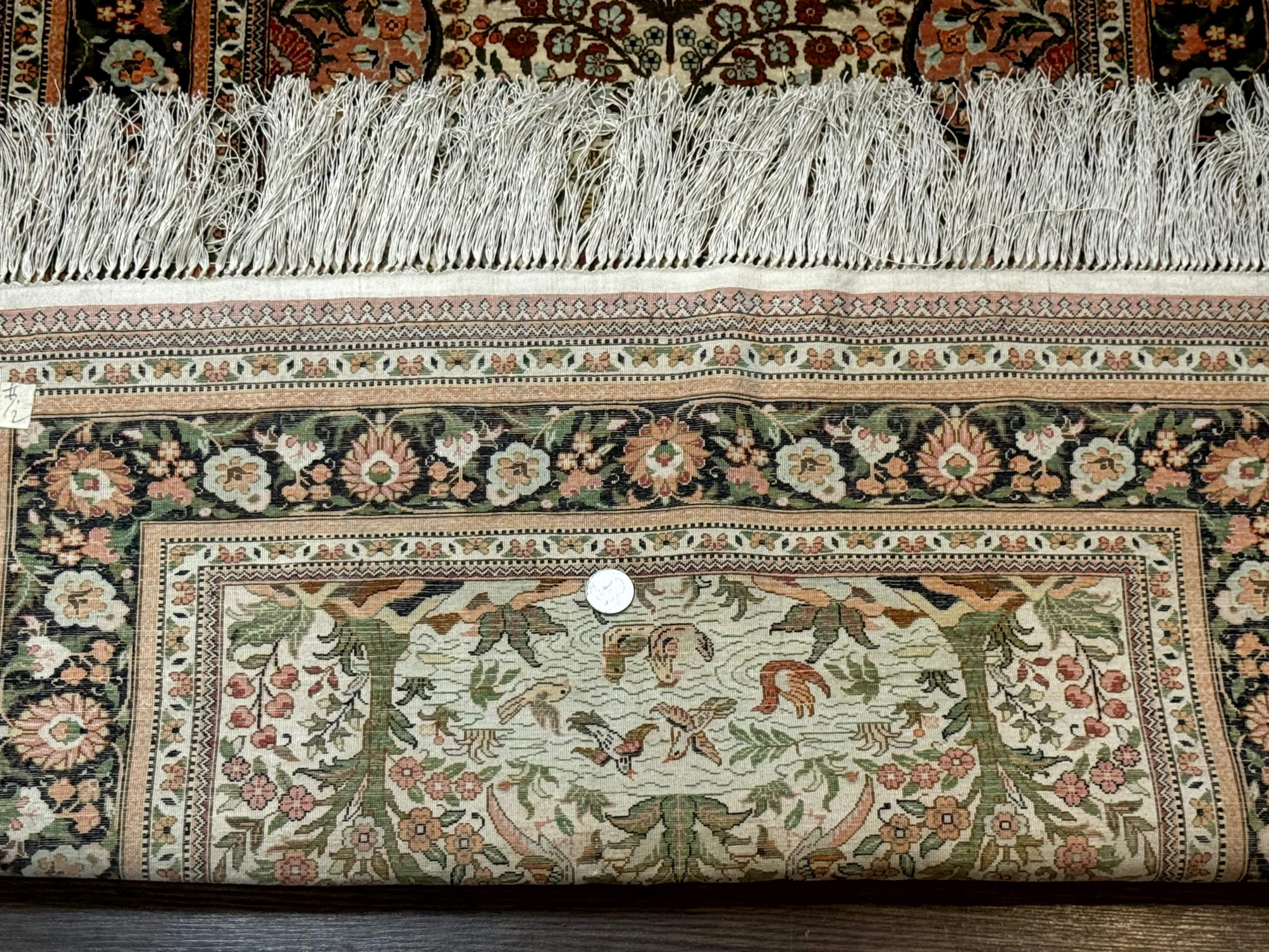 Exceptional Silk Rug 2.6 x 4, Very Fine 630 KPSI, Persian Vase Tree of Life Bird Pictorials, Handmade