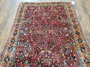 Antique Persian Sarouk Rug, Red, Allover Floral Pattern, Hand-Knotted, Wool, 3'4" x 4'10"